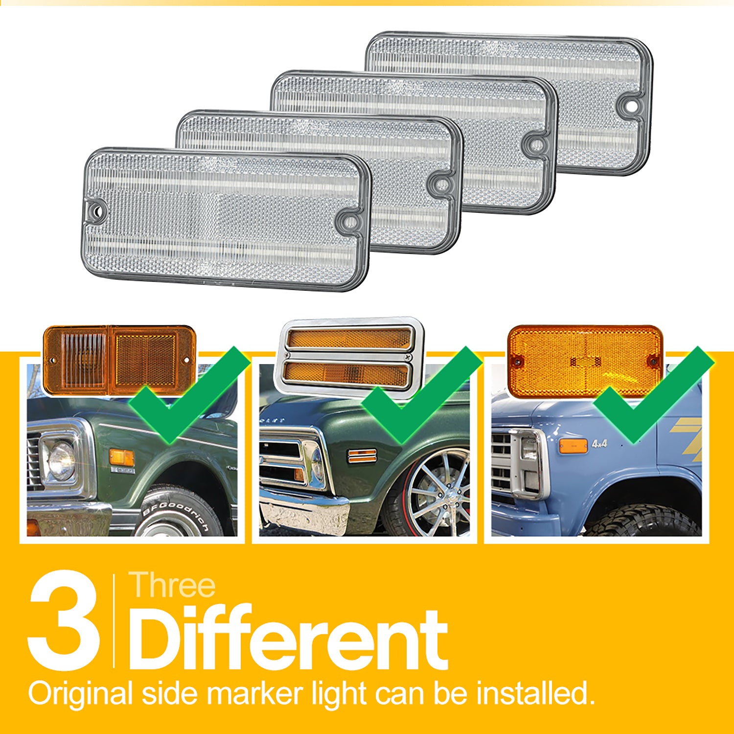 Clear Lens LED Front&Rear Side Marker Lights For 1968-1972 Chevrolet GMC C/K Series Trucks, etc. - NS Auto Lighting