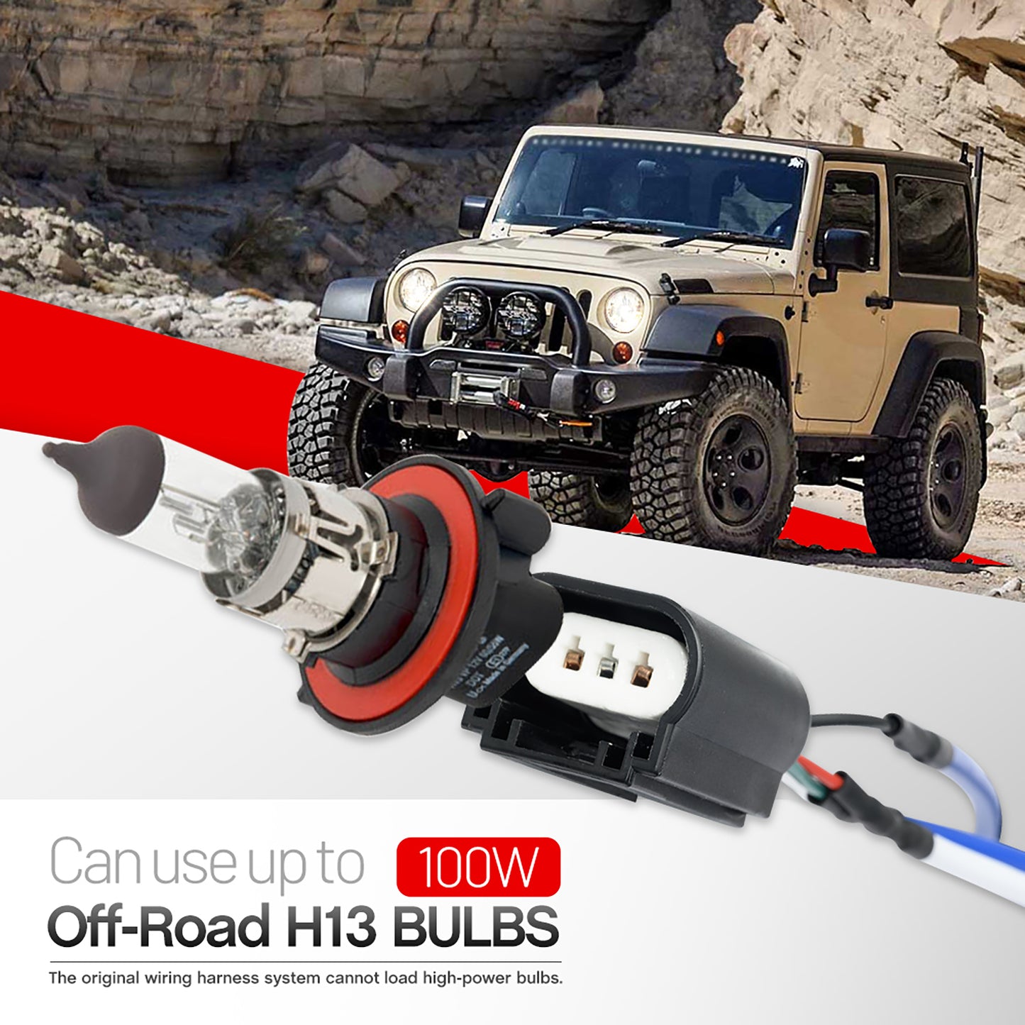 H13 9008 Headlight Relay Wiring Harness For Ford F-150, Dodge Ram, etc.
