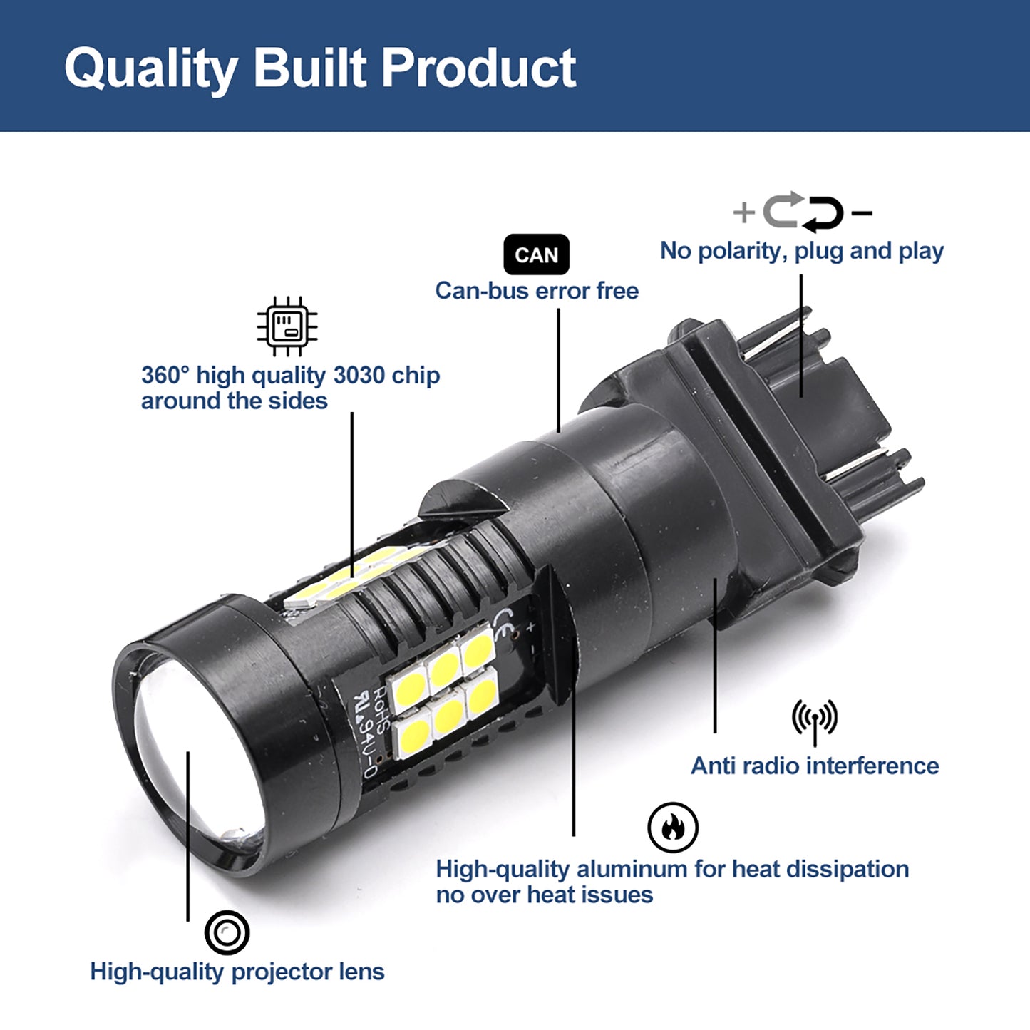 3157 T25 LED Daytime Running Light Bulb for 2002-2006 Cadillac Escalade ESV EXT 3156 3056 3057 Super Bright DRL Bulb with Projector 7000K Xenon White