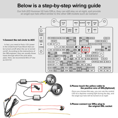 Clear Lens LED Halo Daytime Running Fog Light Assembly For 2003-2009 Hummer H2 - NS Auto Lighting