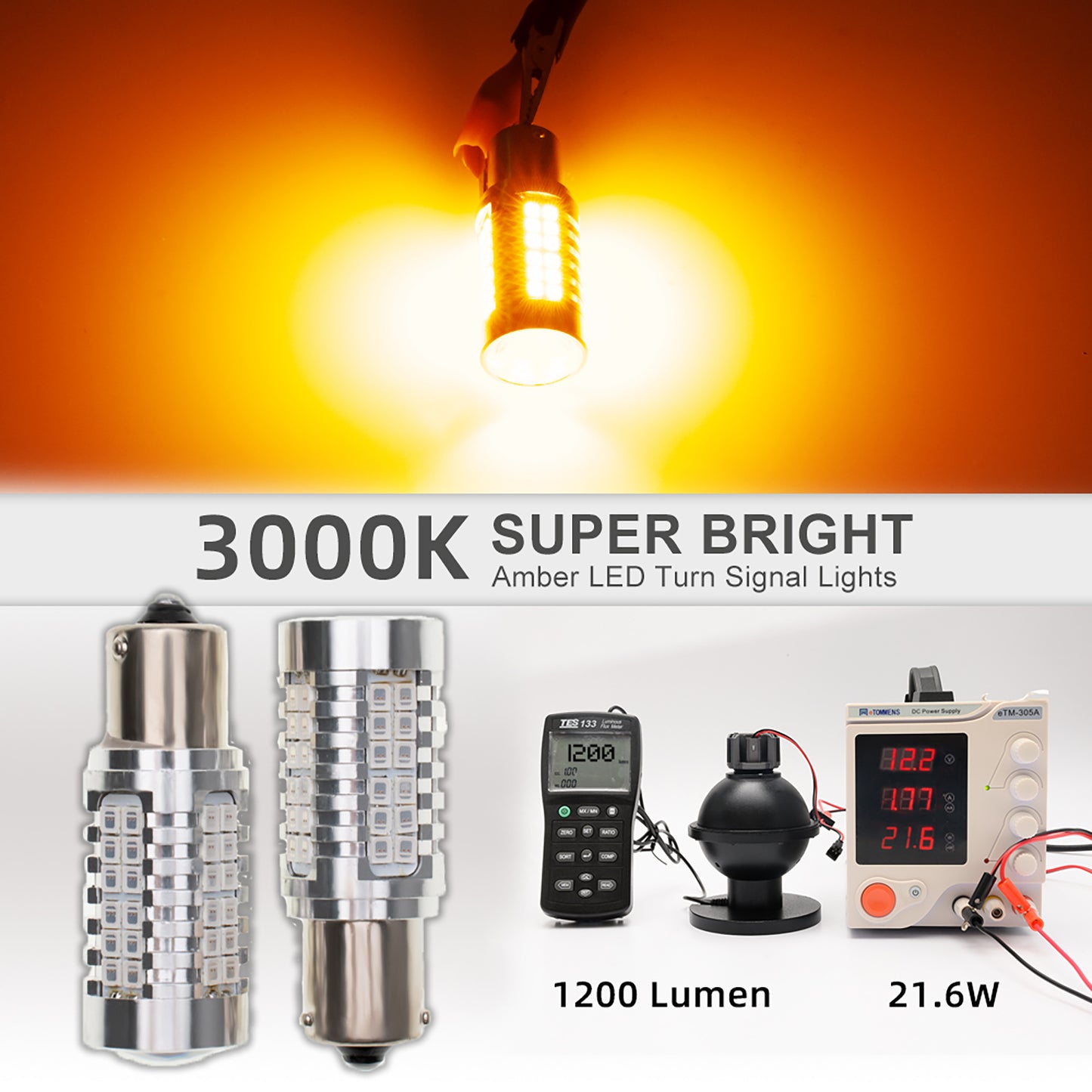 2PCS PY21W BAU15S Chrome Silver Invisible LED Amber Turn Signal Brake Light Bulbs