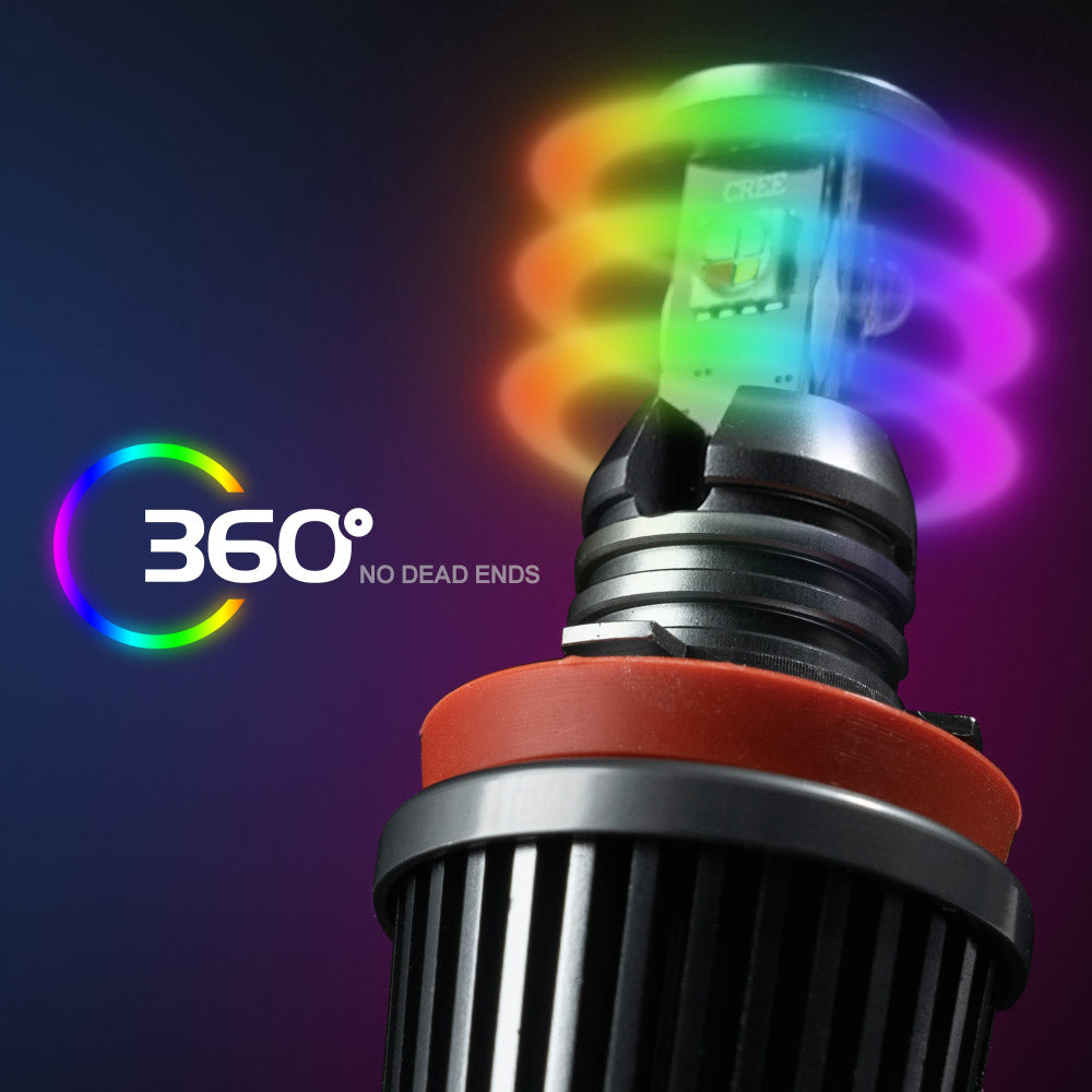 RGB H8 LED Angel Eye Halo Ring Marker Bulbs For BMW E82, E90, E91, etc. - NS Auto Lighting