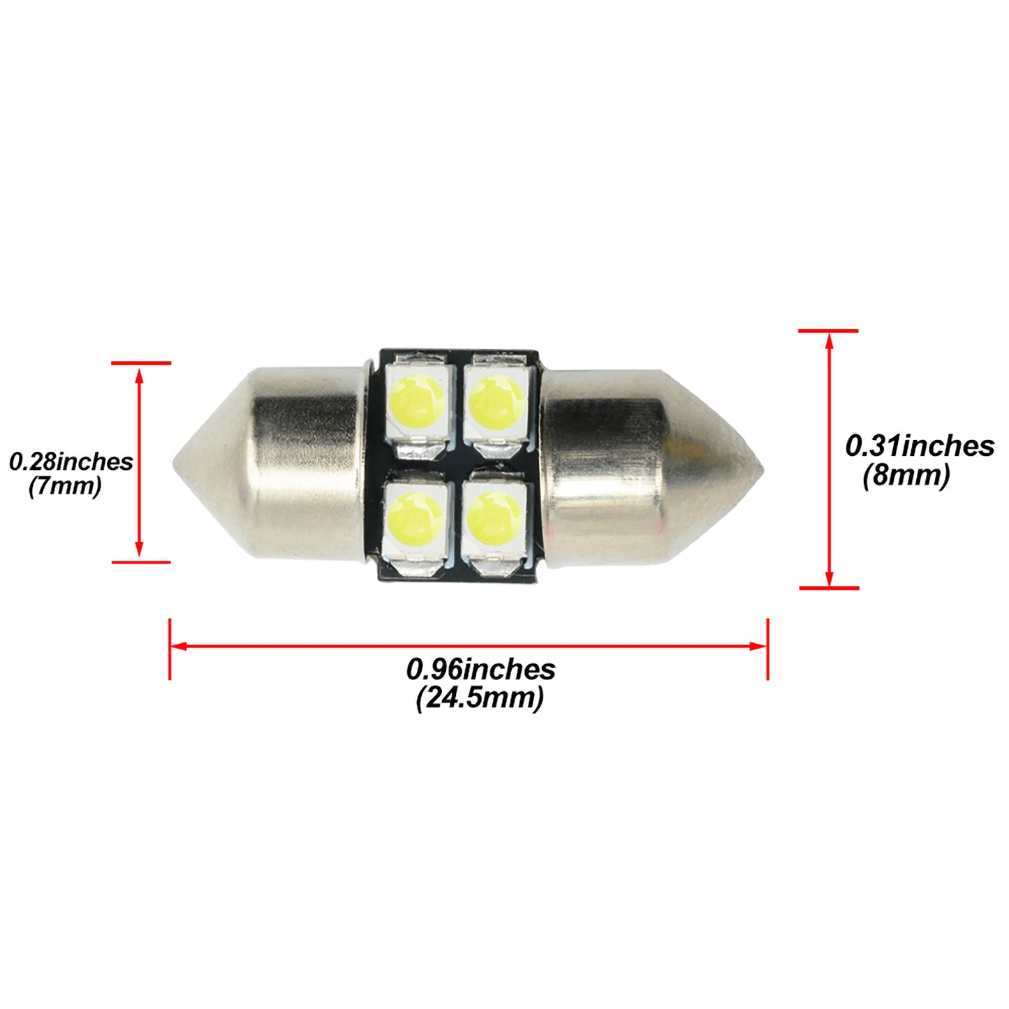24.5mm 2835 4SMD Festoon LED Interior Map Dome Reading Light Bulbs