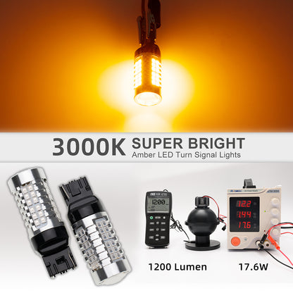 2PCS 7440 T20 WY21W Chrome Silver Invisible LED Amber Turn Signal Brake Light Bulbs