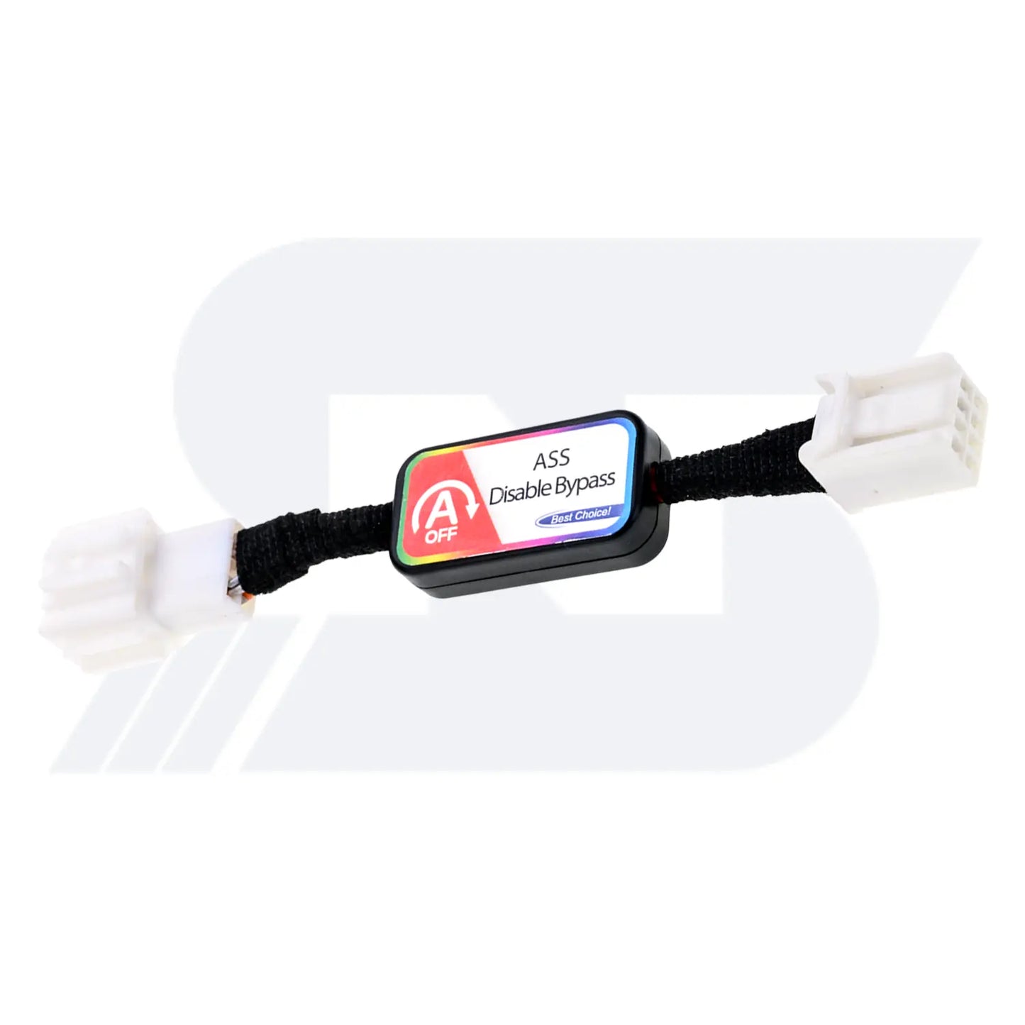 A black cable with connectors labeled "ASS Disable Bypass" and "A OFF" symbol, featuring rainbow border and "Best Choice!" text.