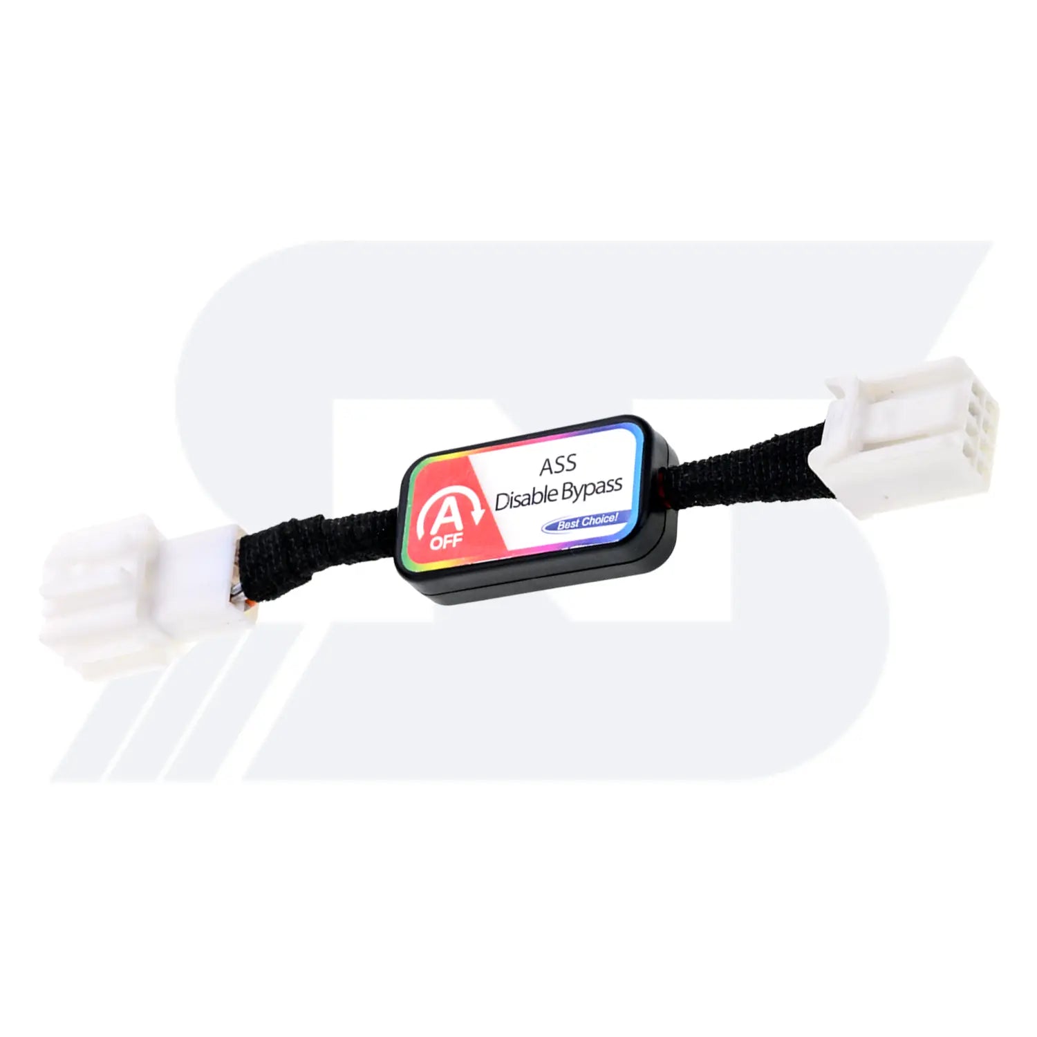 A black cable with connectors labeled "ASS Disable Bypass" and "A OFF" symbol, featuring rainbow border and "Best Choice!" text.