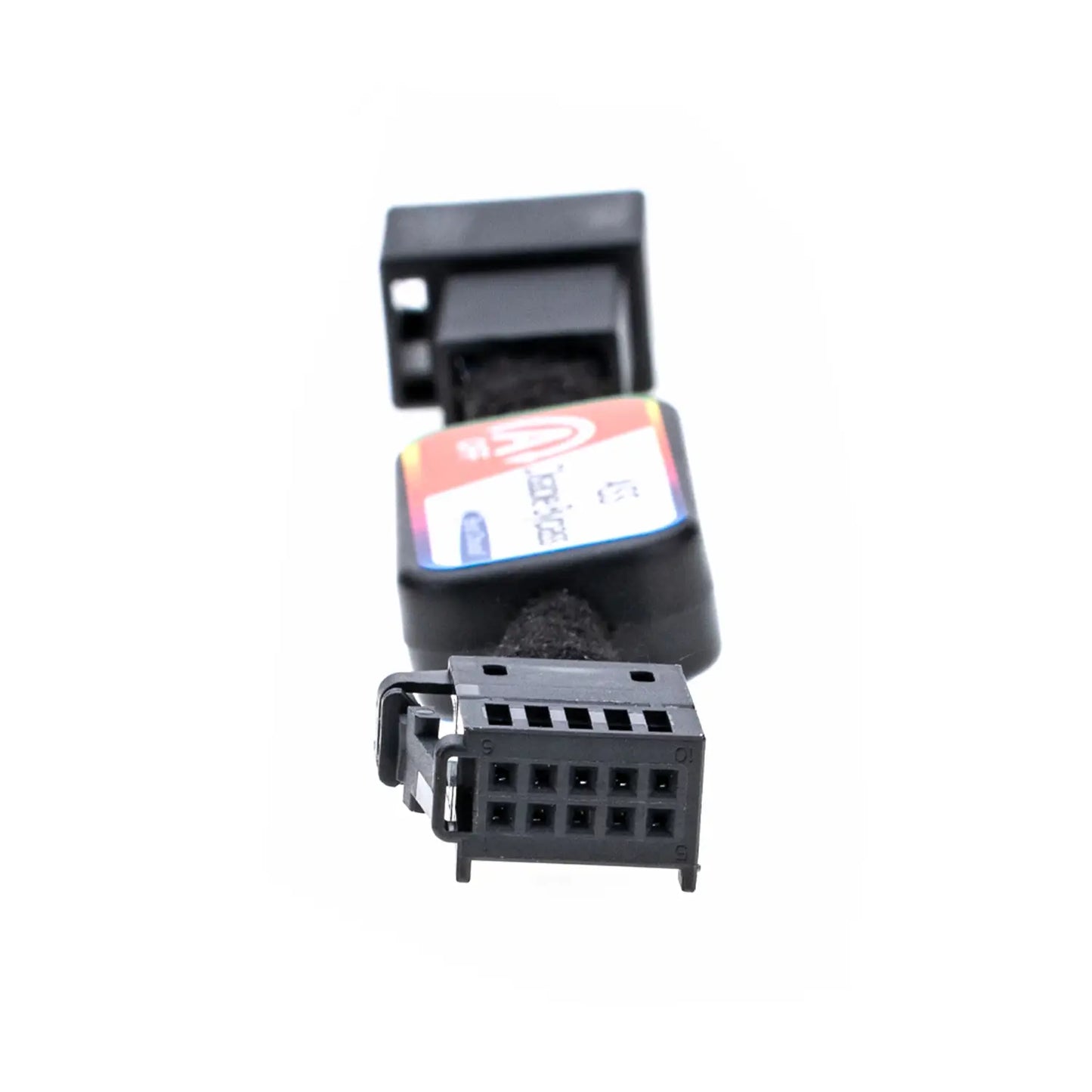 An ASS Disable Bypass cable with colorful labeled tag attached, featuring two distinct connectors at each end. One end of the disabler is a 10-pin female connector.