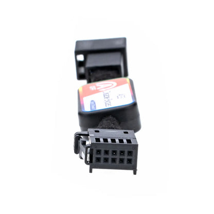 An ASS Disable Bypass cable with colorful labeled tag attached, featuring two distinct connectors at each end. One end of the disabler is a 10-pin female connector.