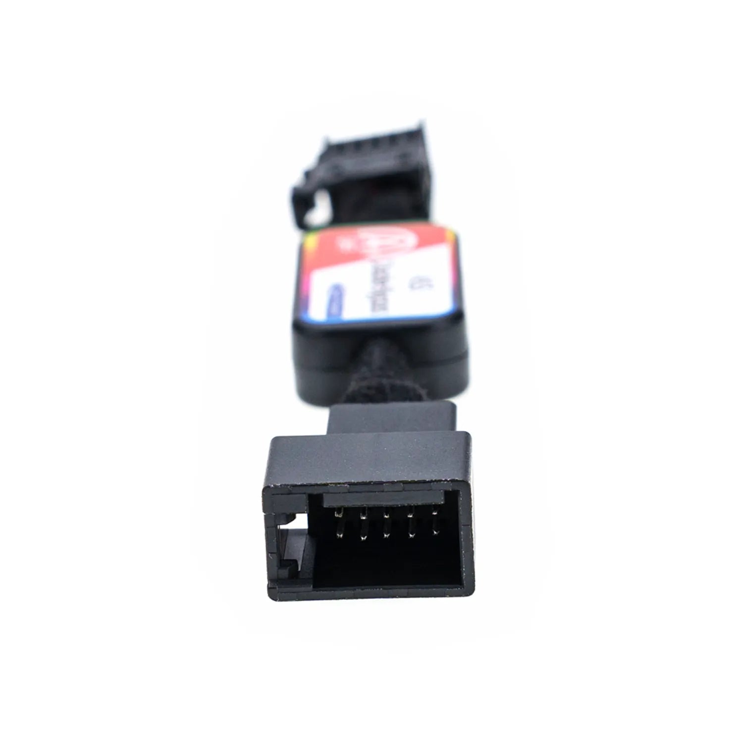 An automotive disable bypass module with connectors, labeled "ASS Disable Bypass" for disabling auto start-stop systems. One of the connectors is a black 10-pin male plug.