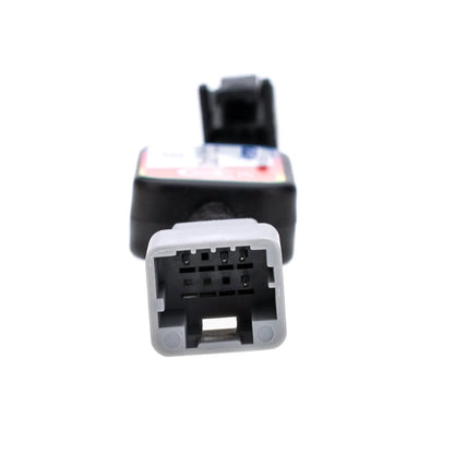 A rectangular ASS Disable Bypass module with colorful labeling, featuring two connectors (gray and black) and a toggle switch marked "OFF" for disabling vehicle systems. There is a 4-pin male connector on one end.