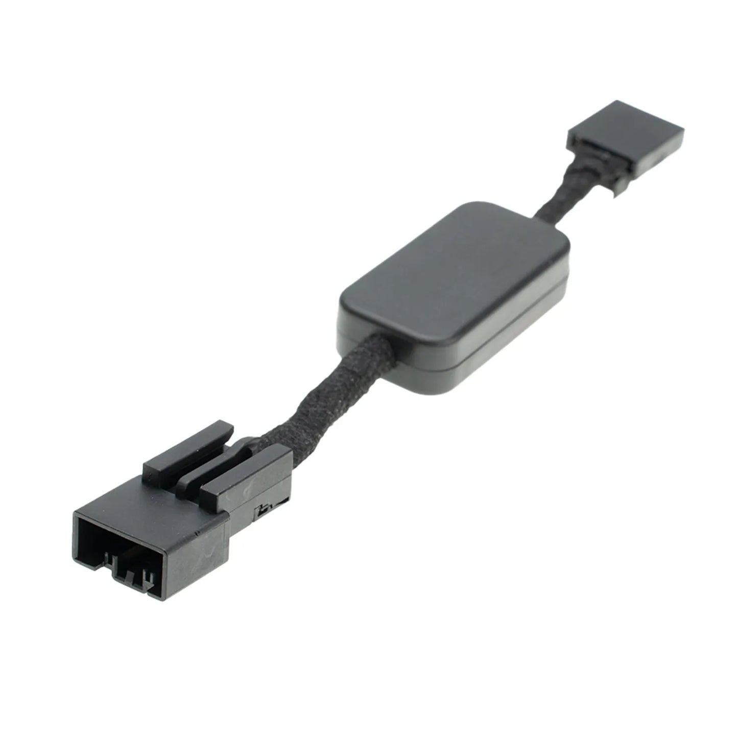A black disabler with a rectangular module in the middle, featuring connectors at both ends for device connectivity.
