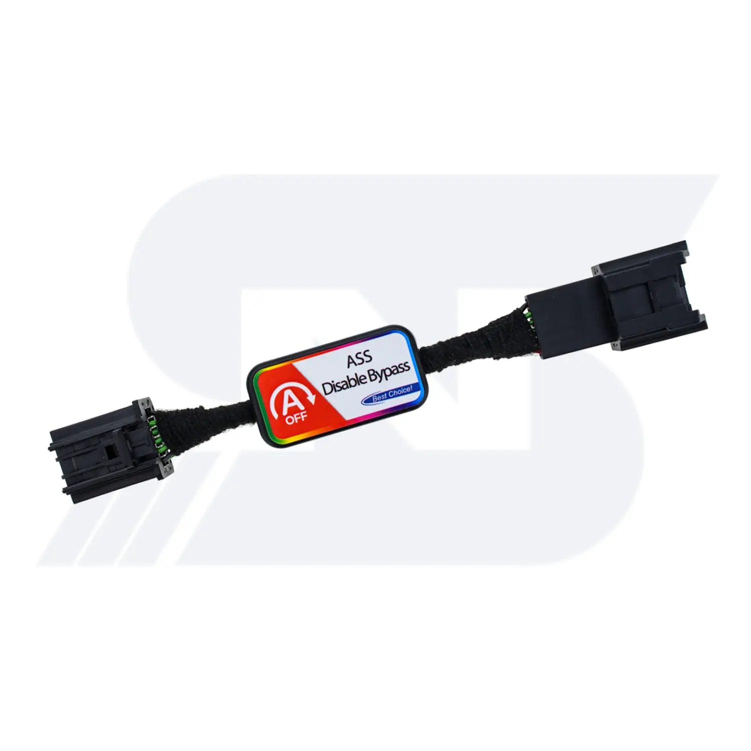 Black cable with a multicolored label reading "ASS Disable Bypass," featuring a switch and connectors.