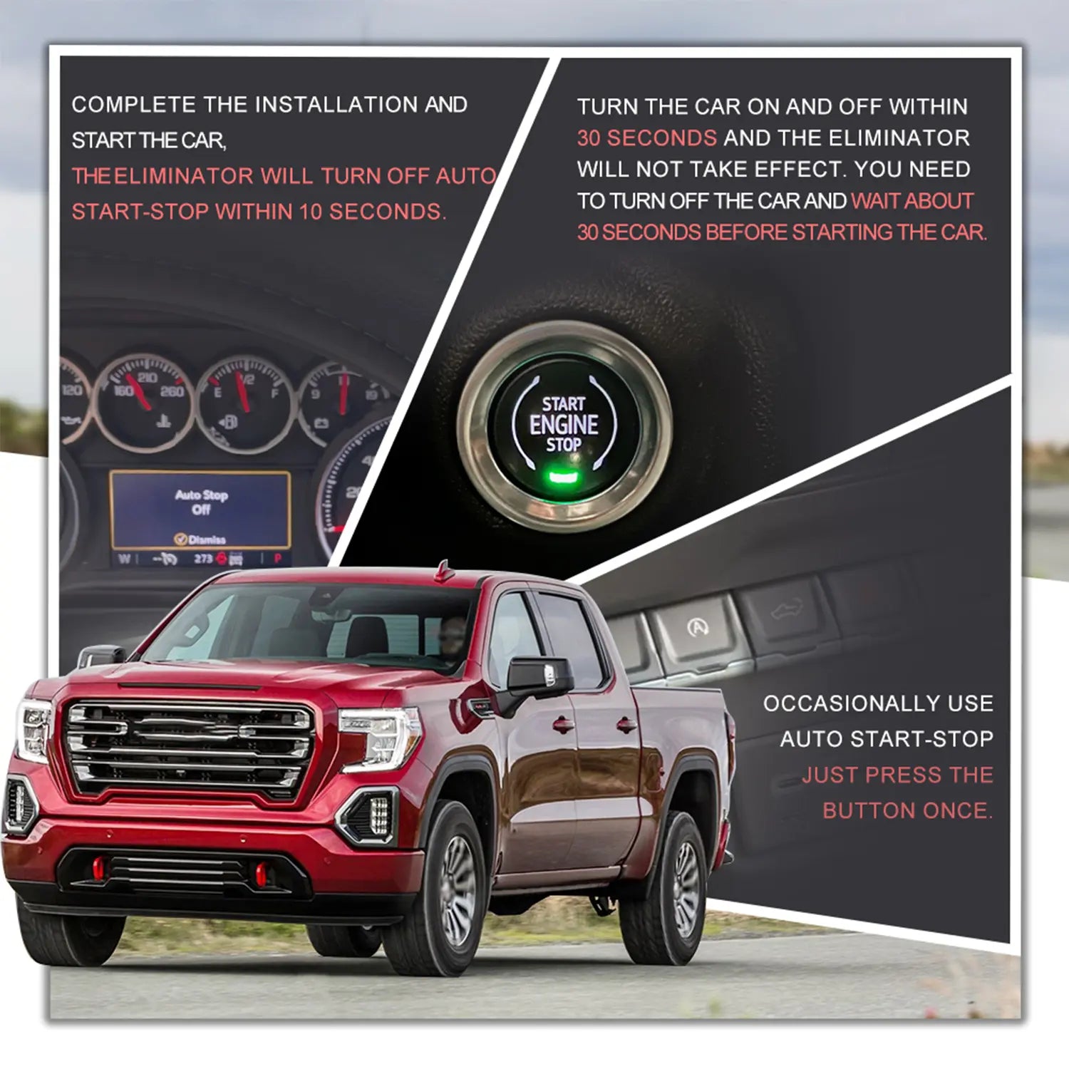 Three modes of the auto stop disabler are explained.