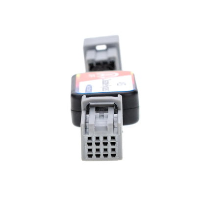 A black ASS Disable Bypass device with "A OFF" and "First Choice" labels, featuring gray connectors on both ends, used for automotive applications. There is a gray 8-pin female connector on one end.