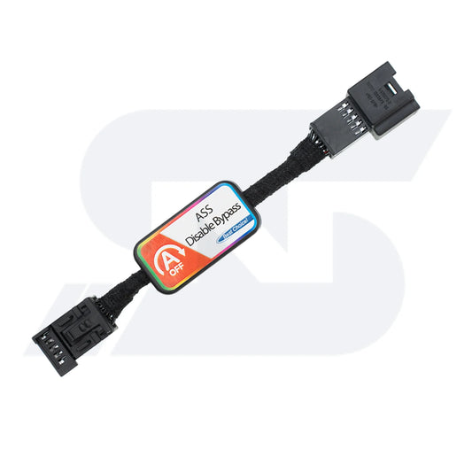 Car ASS Disable Bypass device with black connectors, labeled "ASS Disable Bypass."