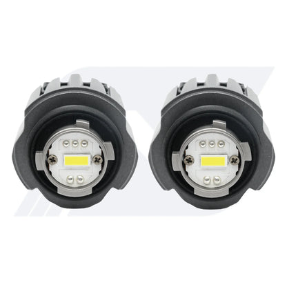 A pair of LW5B LED DRL bulbs with aluminum heat sinks and LED chips, featuring screw terminals for secure installation.