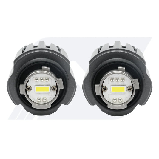 A pair of LW5B LED DRL bulbs with aluminum heat sinks and LED chips, featuring screw terminals for secure installation.