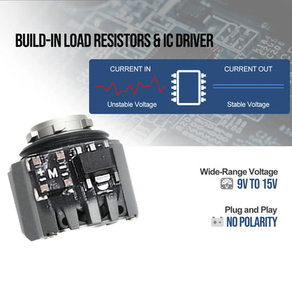 A LW5B LED light bulb with built-in load resistors and IC driver, ensuring stable voltage output between 9V to 15V, plug-and-play installation, and no polarity.