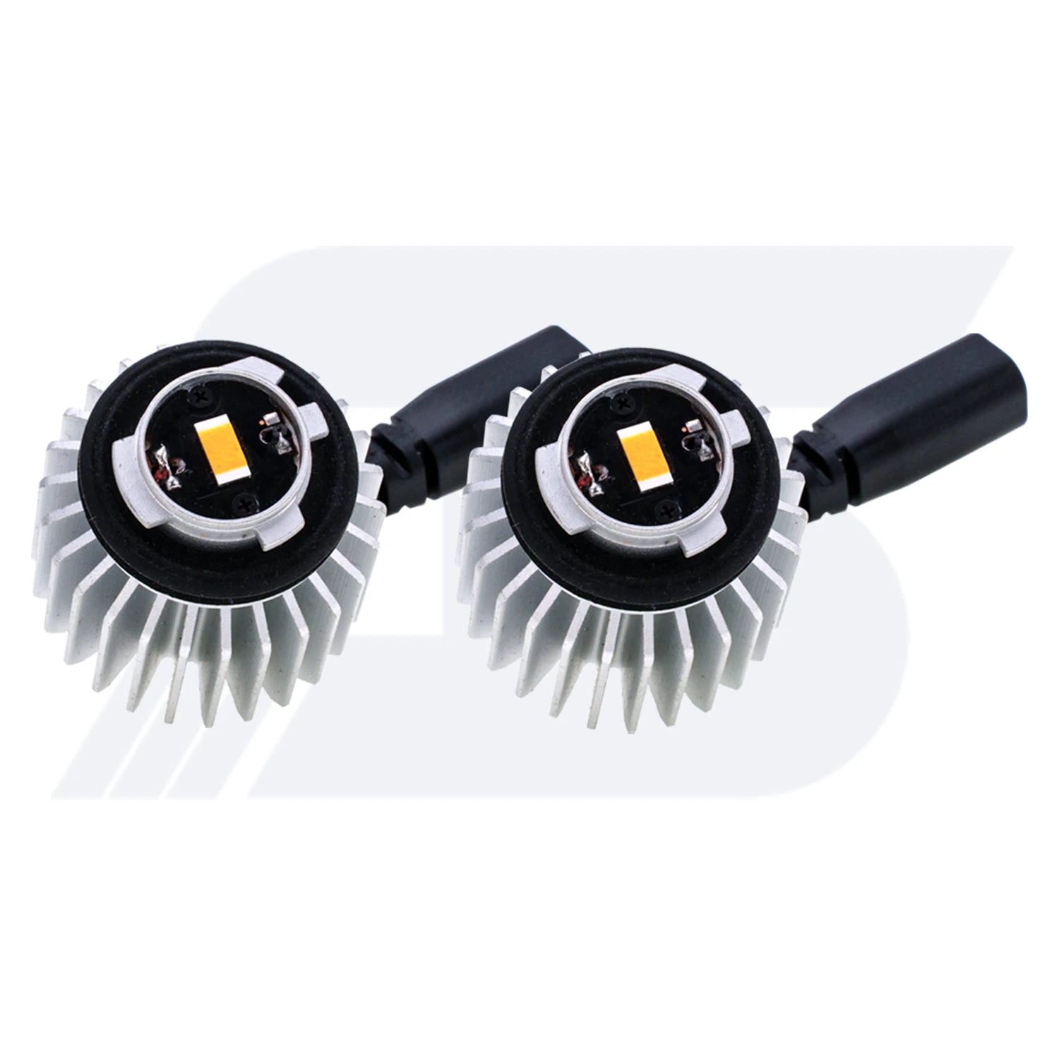 A pair of LY5B LED turn signal light modules are made of aluminum heat sinks and a black connector wire.