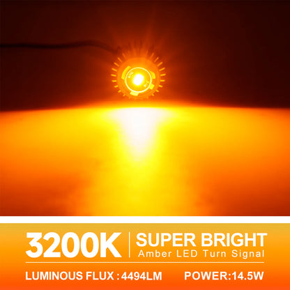 An amber LED LY5B turn signal light, super bright with 3200K color temperature, 4494LM luminous flux, and 14.5W power.