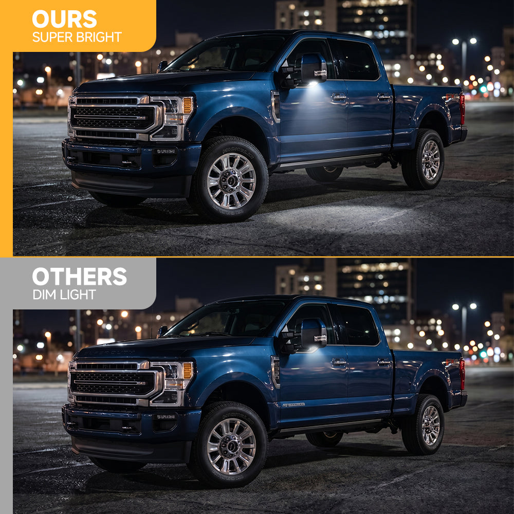 Rétroviseur latéral à LED à lentille transparente avec clignotants et feux de flaque d'eau pour Dodge Ram 2009-2023