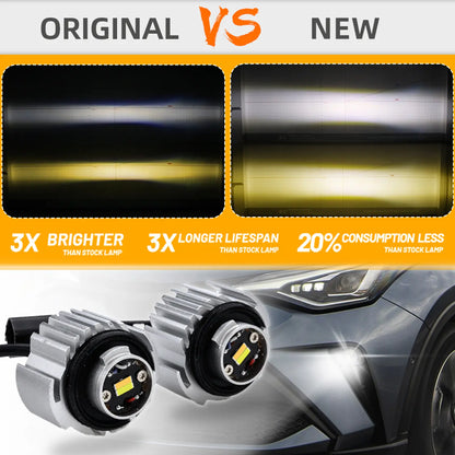 A comparison of original and new LED L1B lights, highlighting the new bulb's 3X brightness, 3X lifespan, and 20% less energy consumption than the stock lamp.