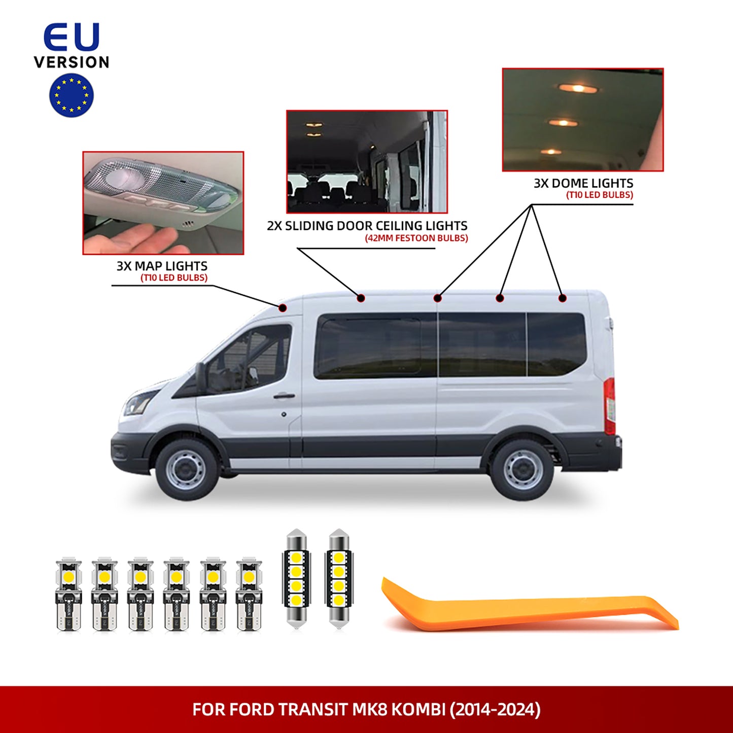 LED Interior Light Kit For 2015-2024 Ford Transit Wagon Passenger Van