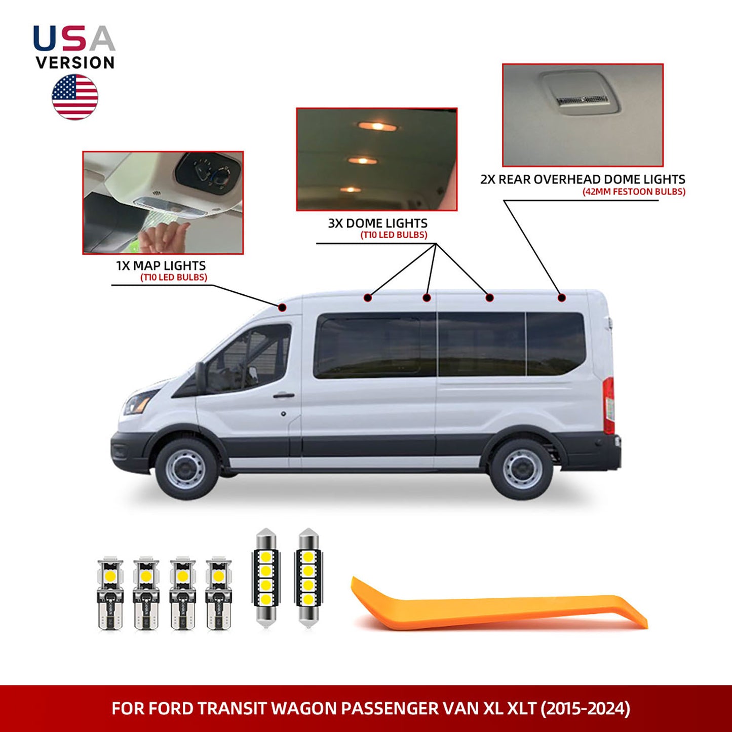 LED Interior Light Kit For 2015-2024 Ford Transit Wagon Passenger Van