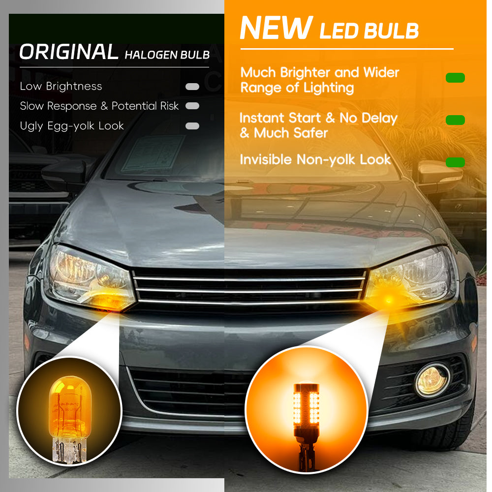 2PCS 7440 T20 WY21W Chrome Silver Invisible LED Amber Turn Signal Brake Light Bulbs