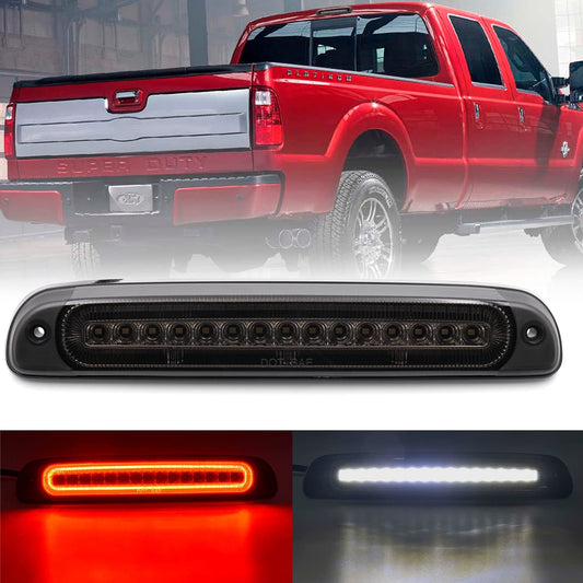 Led Third Brake Light Replacement for 1999-2016 Ford F250 F350 Super Duty 95-03 Ranger Red LED Strobe Rear 3rd Brake Center High Mount Stop Lamp + White Cargo Light Kit Euro Smoked Lens - NS Auto Lighting
