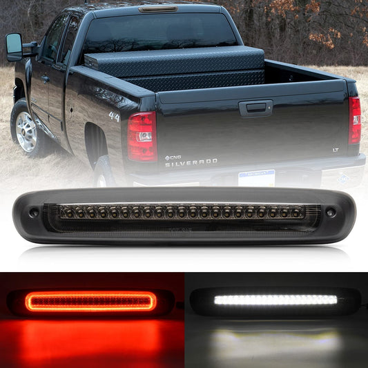 Led Third Brake Light Replacement for 2007-2013 Chevy Silverado GMC Sierra 1500 2500HD 3500HD Red LED Strobe Rear 3rd Brake Center High Mount Stop Lamp + White Cargo Light Kit Euro Smoked Lens - NS Auto Lighting