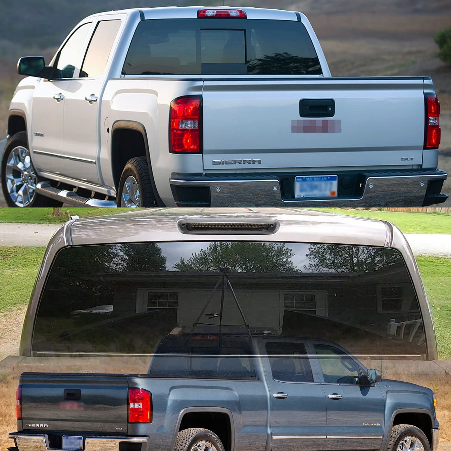 Led Third Brake Light Replacement for 2007-2013 Chevy Silverado GMC Sierra 1500 2500HD 3500HD Red LED Strobe Rear 3rd Brake Center High Mount Stop Lamp + White Cargo Light Kit Euro Smoked Lens - NS Auto Lighting