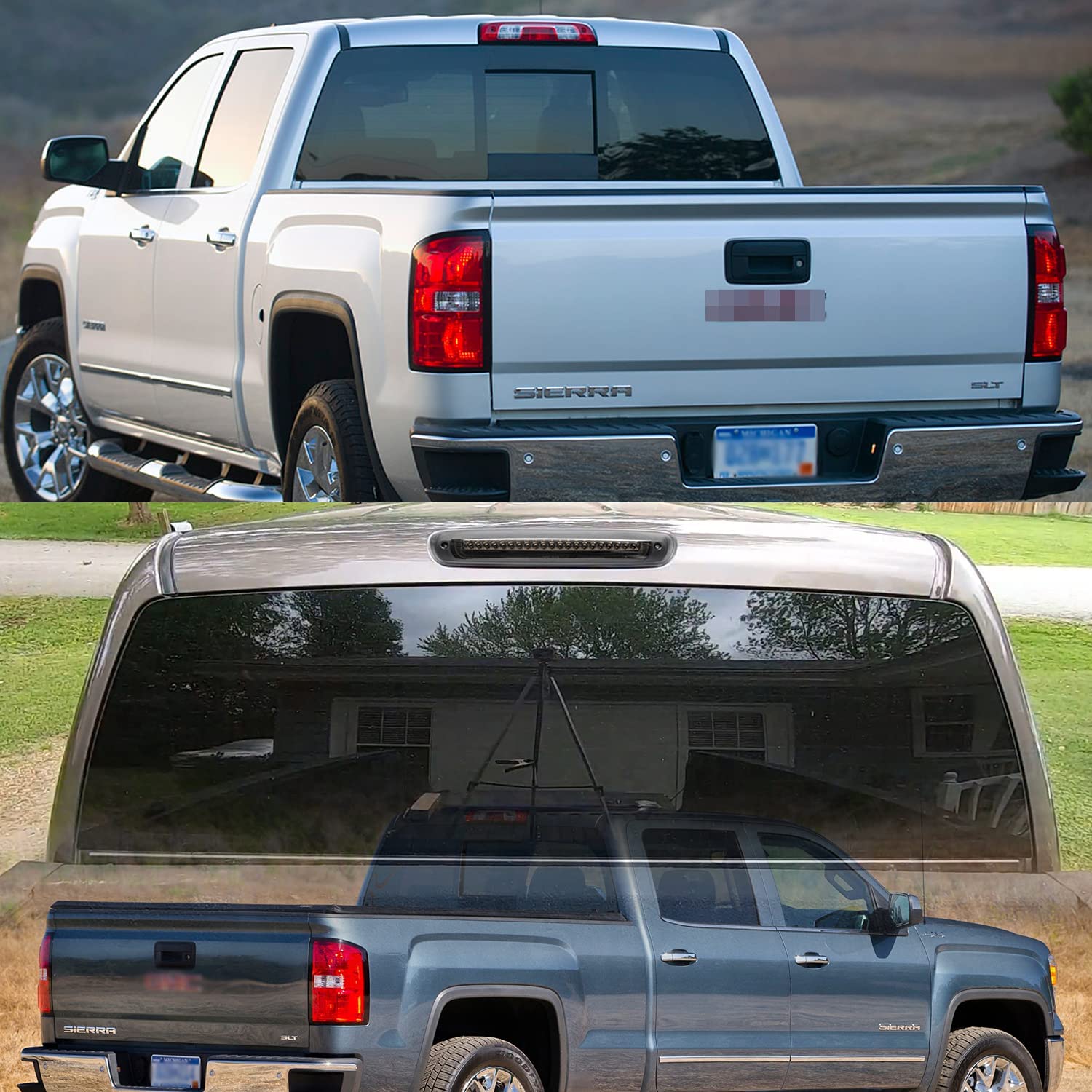 Led Third Brake Light Replacement for 2007-2013 Chevy Silverado GMC Sierra 1500 2500HD 3500HD Red LED Strobe Rear 3rd Brake Center High Mount Stop Lamp + White Cargo Light Kit Euro Smoked Lens - NS Auto Lighting
