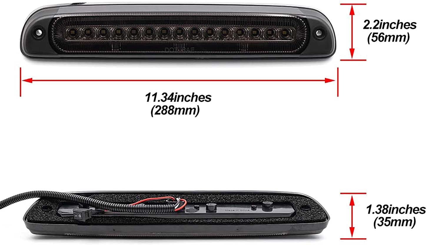 Led Third Brake Light Replacement for 1999-2016 Ford F250 F350 Super Duty 95-03 Ranger Red LED Strobe Rear 3rd Brake Center High Mount Stop Lamp + White Cargo Light Kit Euro Smoked Lens - NS Auto Lighting