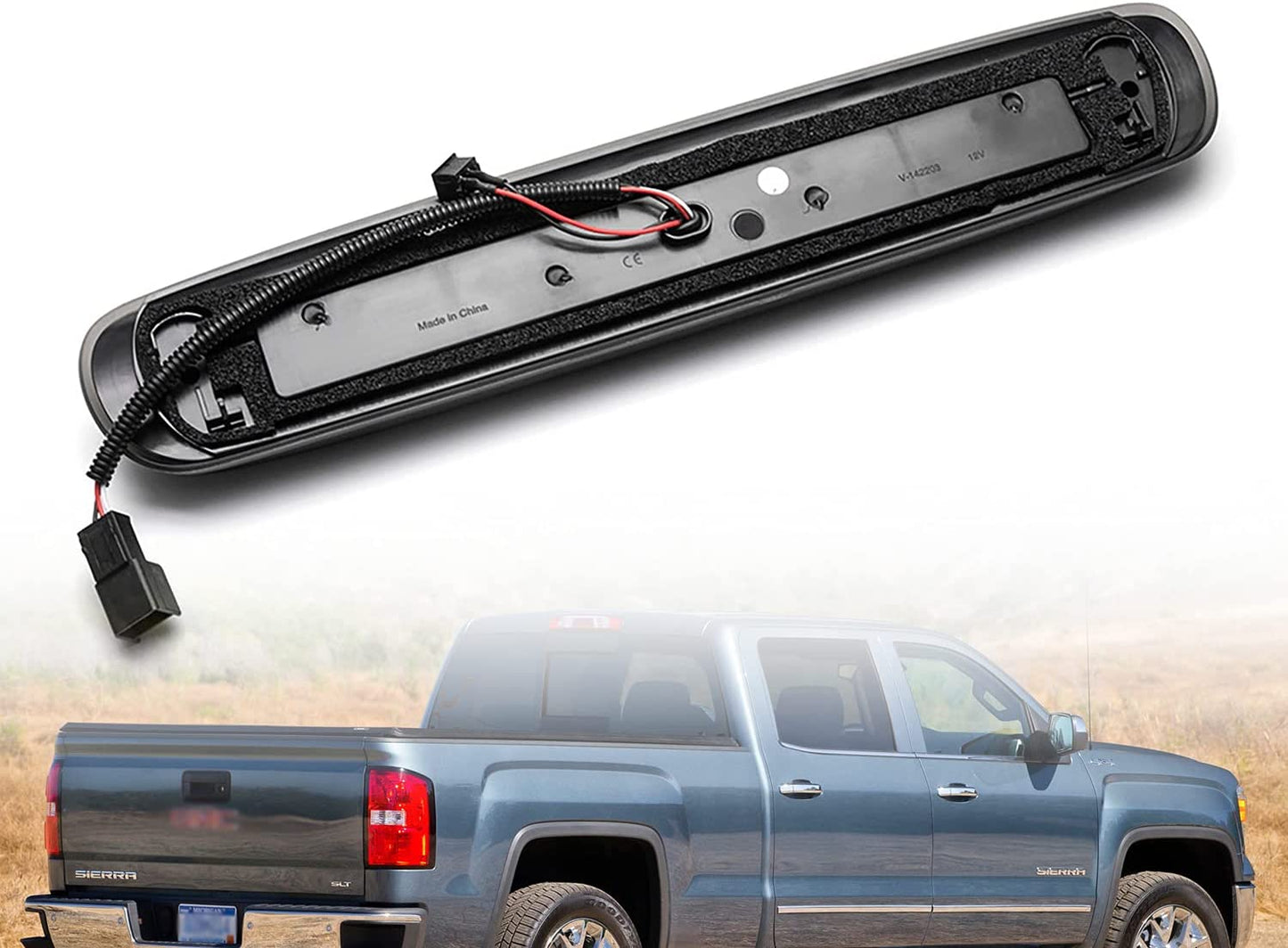 Led Third Brake Light Replacement for 2007-2013 Chevy Silverado GMC Sierra 1500 2500HD 3500HD Red LED Strobe Rear 3rd Brake Center High Mount Stop Lamp + White Cargo Light Kit Euro Smoked Lens - NS Auto Lighting