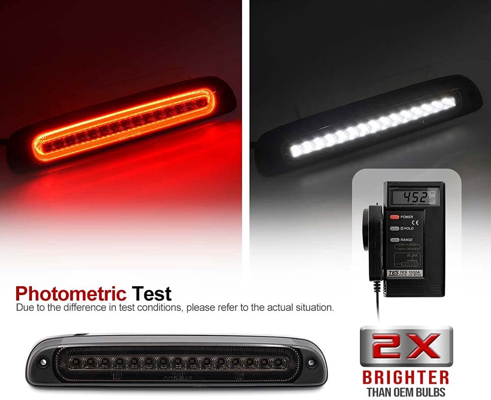 Led Third Brake Light Replacement for 1999-2016 Ford F250 F350 Super Duty 95-03 Ranger Red LED Strobe Rear 3rd Brake Center High Mount Stop Lamp + White Cargo Light Kit Euro Smoked Lens - NS Auto Lighting