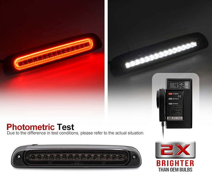Led Third Brake Light Replacement for 1999-2016 Ford F250 F350 Super Duty 95-03 Ranger Red LED Strobe Rear 3rd Brake Center High Mount Stop Lamp + White Cargo Light Kit Euro Smoked Lens - NS Auto Lighting