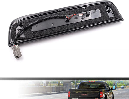 Led Third Brake Light Replacement for 2014-2018 Chevy Silverado GMC Sierra 1500 2500HD 3500HD Red LED Strobe Rear 3rd Brake Center High Mount Stop Lamp + White Cargo Light Kit Euro Smoked Lens - NS Auto Lighting
